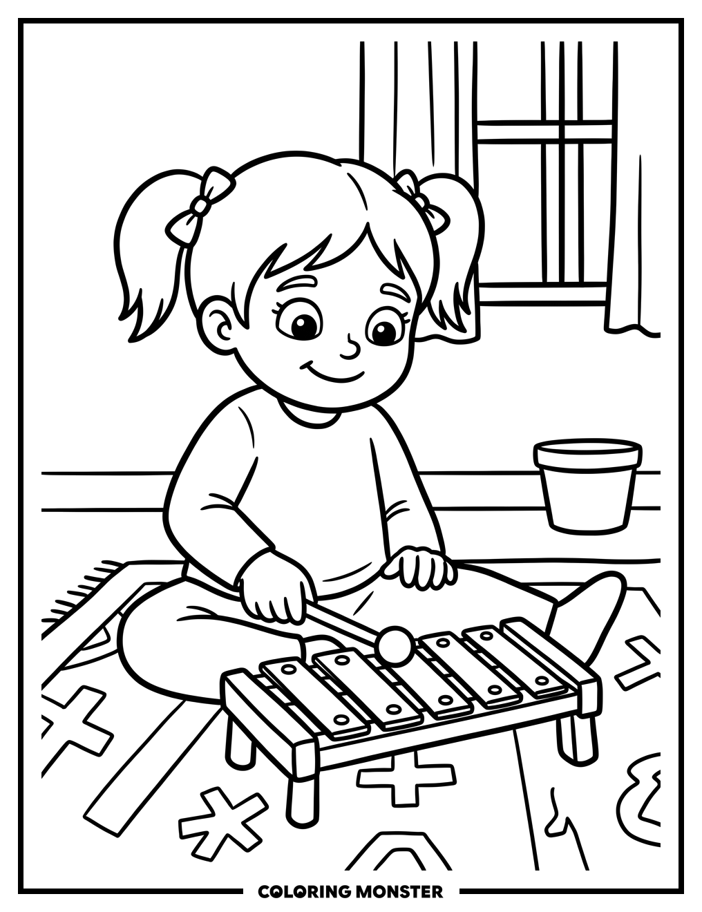 Child Playing a Toy Xylophone Coloring Page