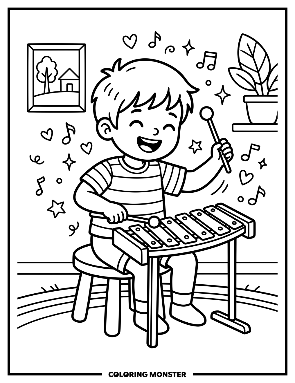 Child Playing Colorful Xylophone Coloring Page