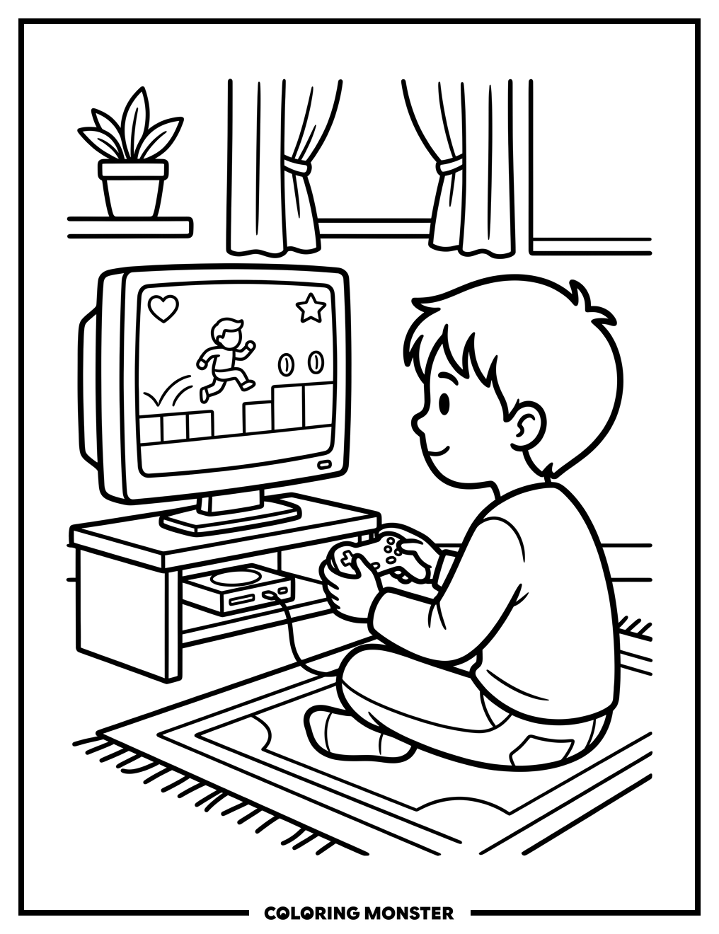 Child Playing Video Games Coloring Page