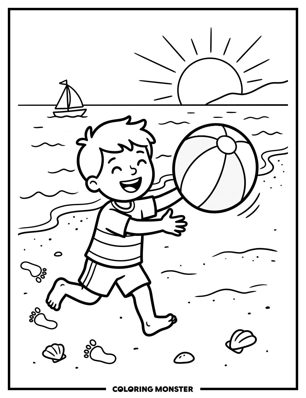 Child Playing with Beach Ball Coloring Page