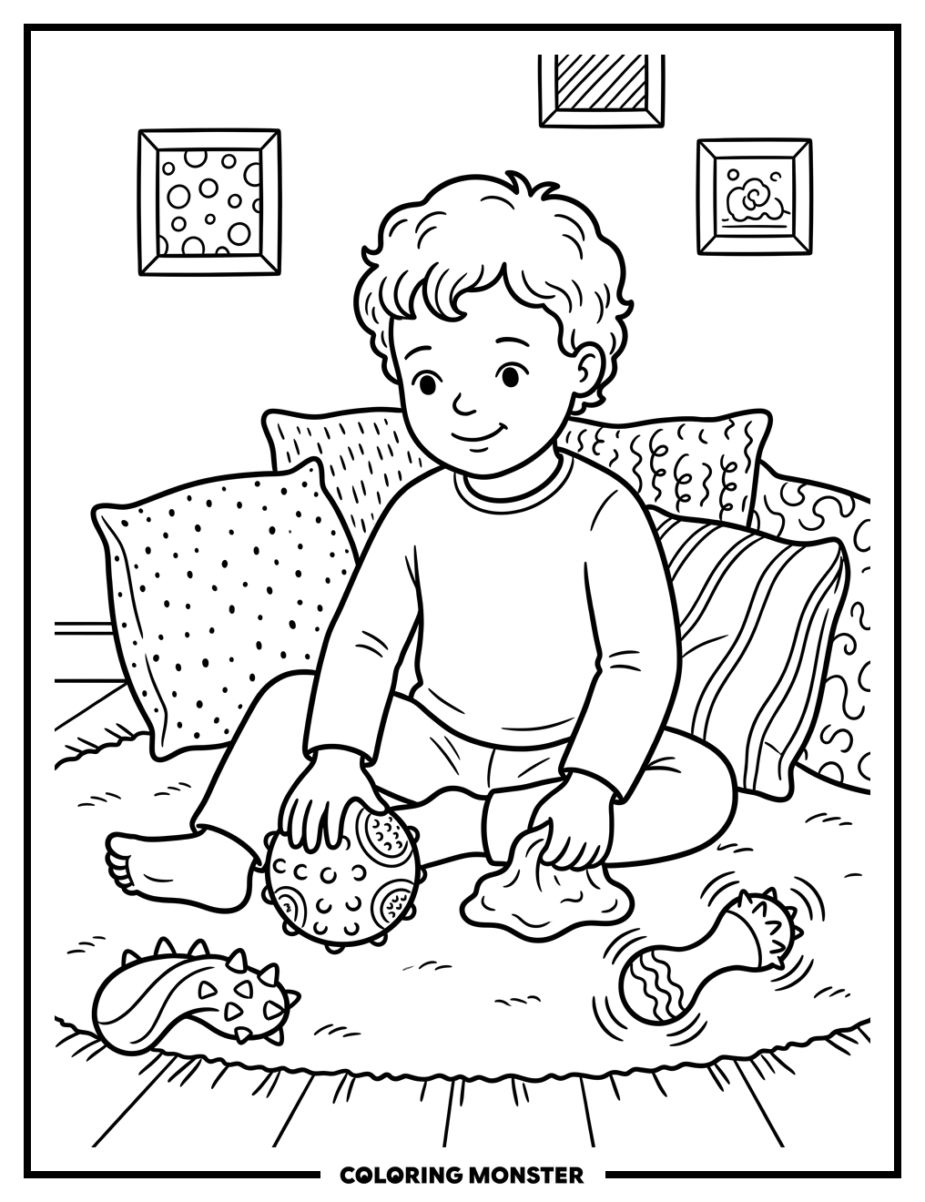 Child Playing With Sensory Toys Coloring Page