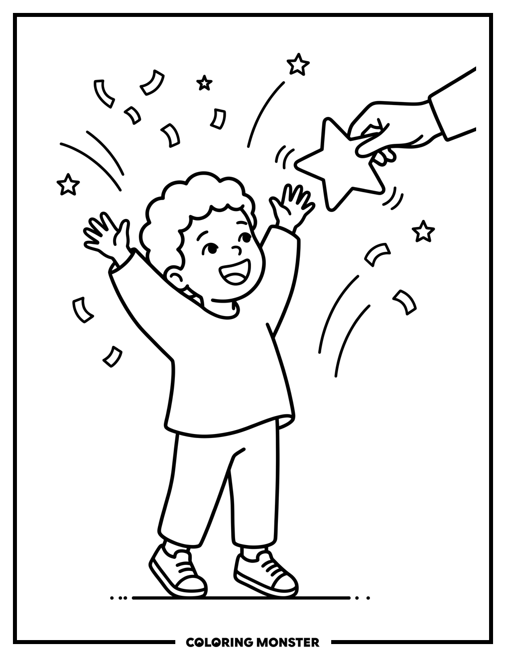 Child Reaching for Gold Star Sticker Coloring Page