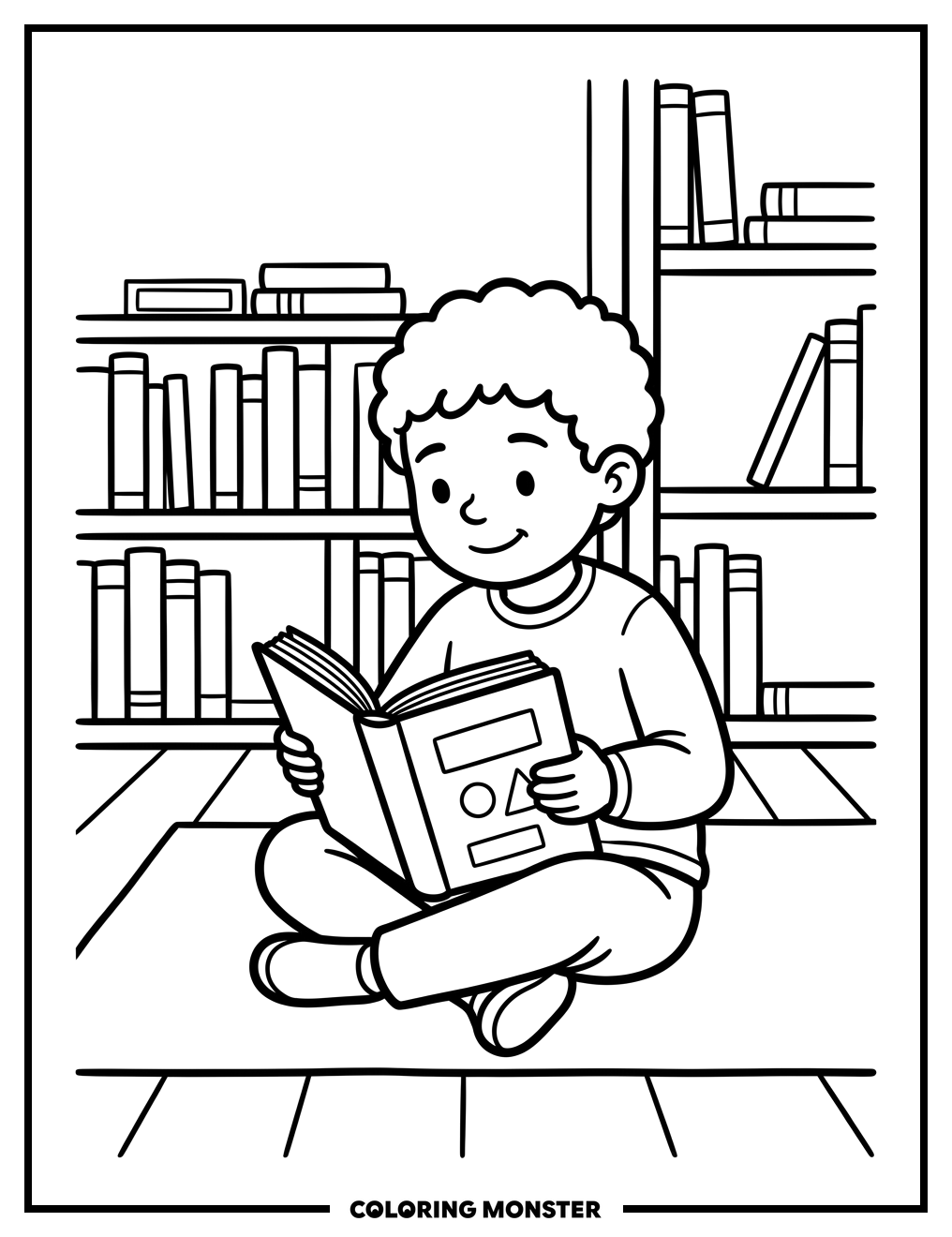 Child Reading a Book Coloring Page