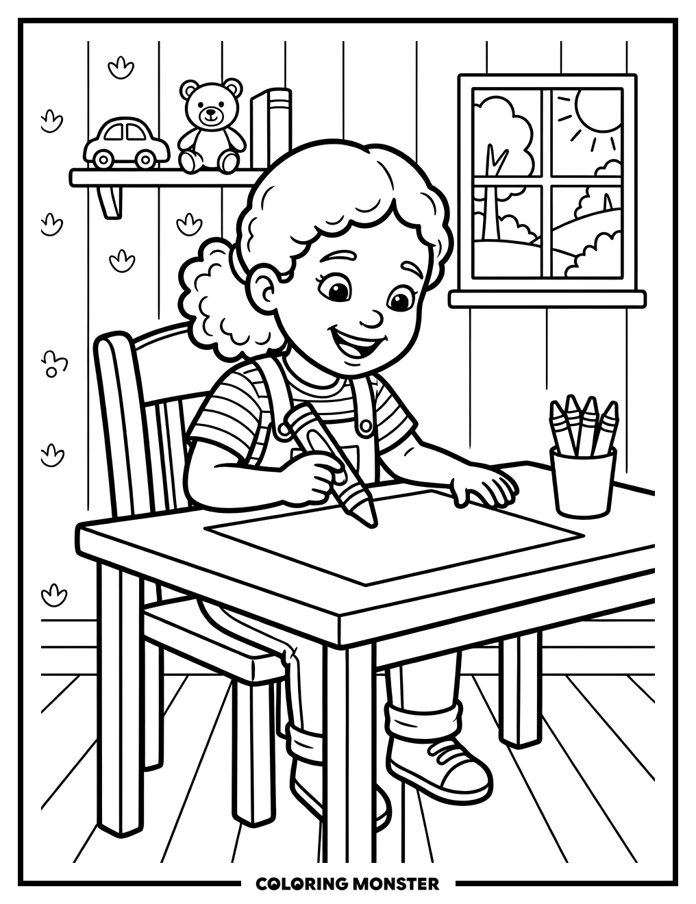 Child Ready to Draw a Picture Coloring Page