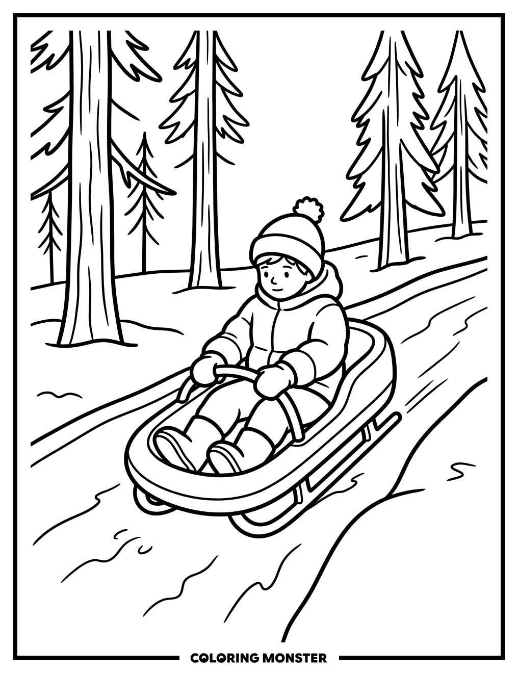 Child Ready to Ride a Luge Sled Coloring Page