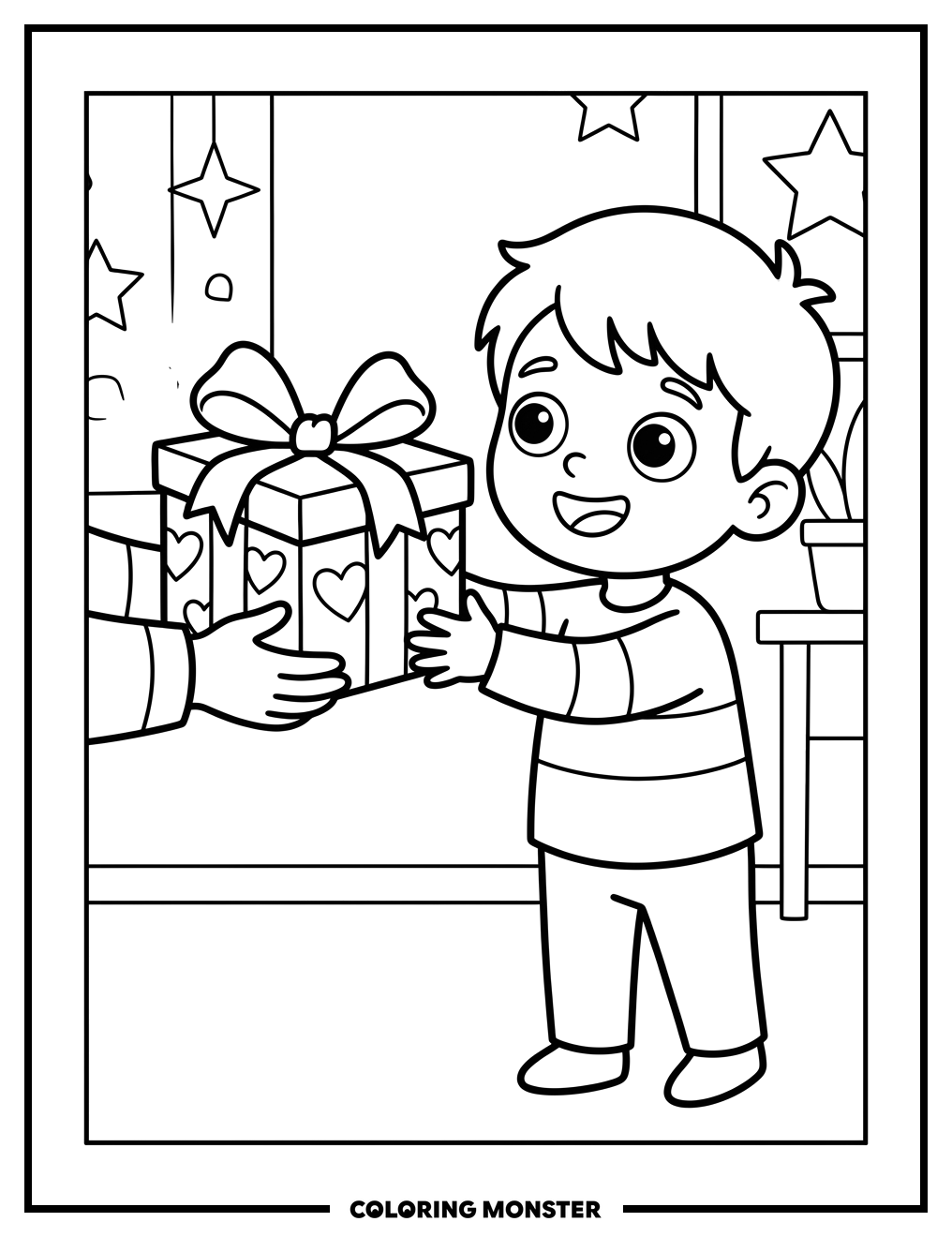 Child Receiving A Gift Coloring Page
