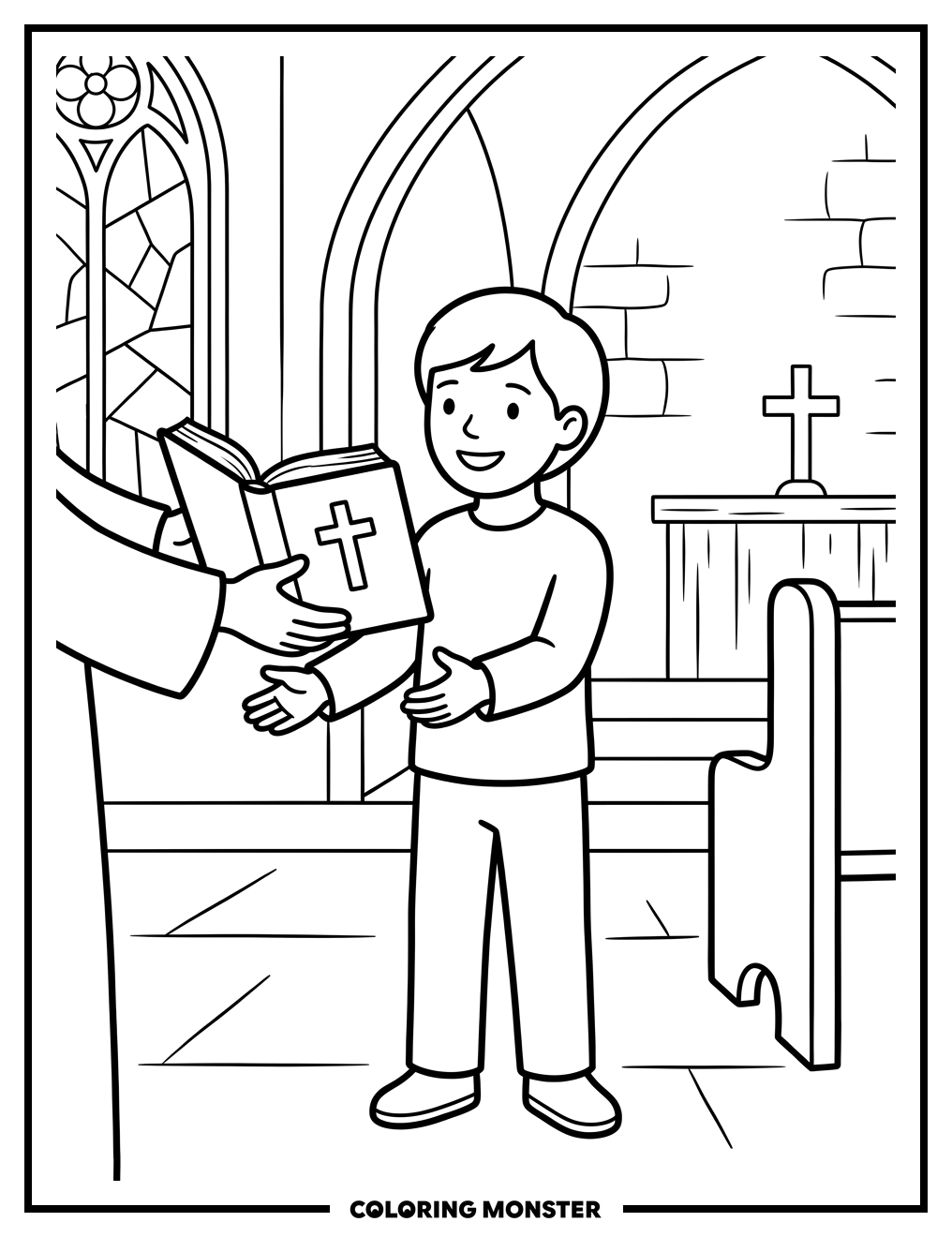 Child Receiving Bible at Confirmation Coloring Page