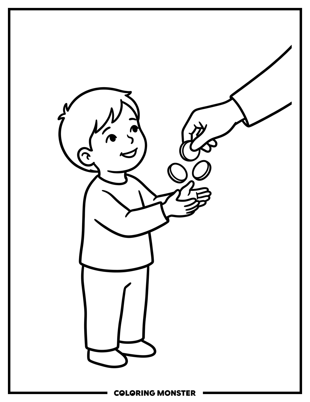 Child Receiving Coins Coloring Page