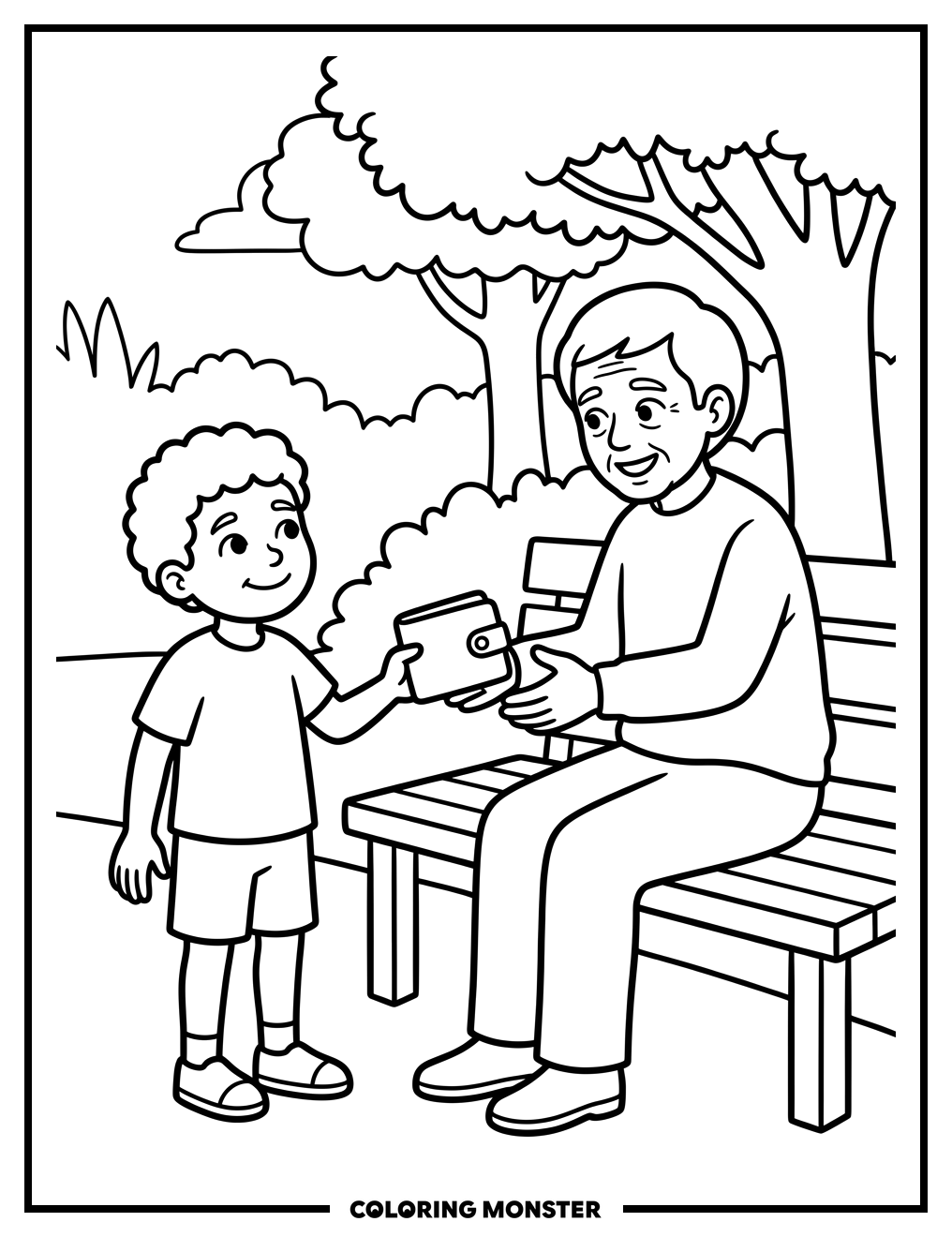 Child Returns Lost Wallet Coloring Page