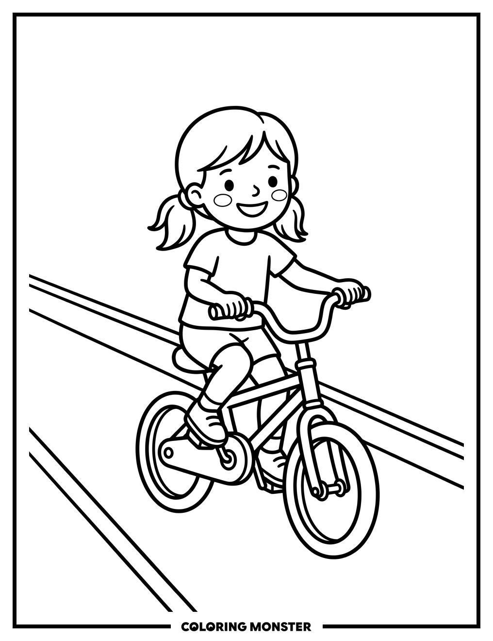 Child Riding A Bicycle Coloring Page