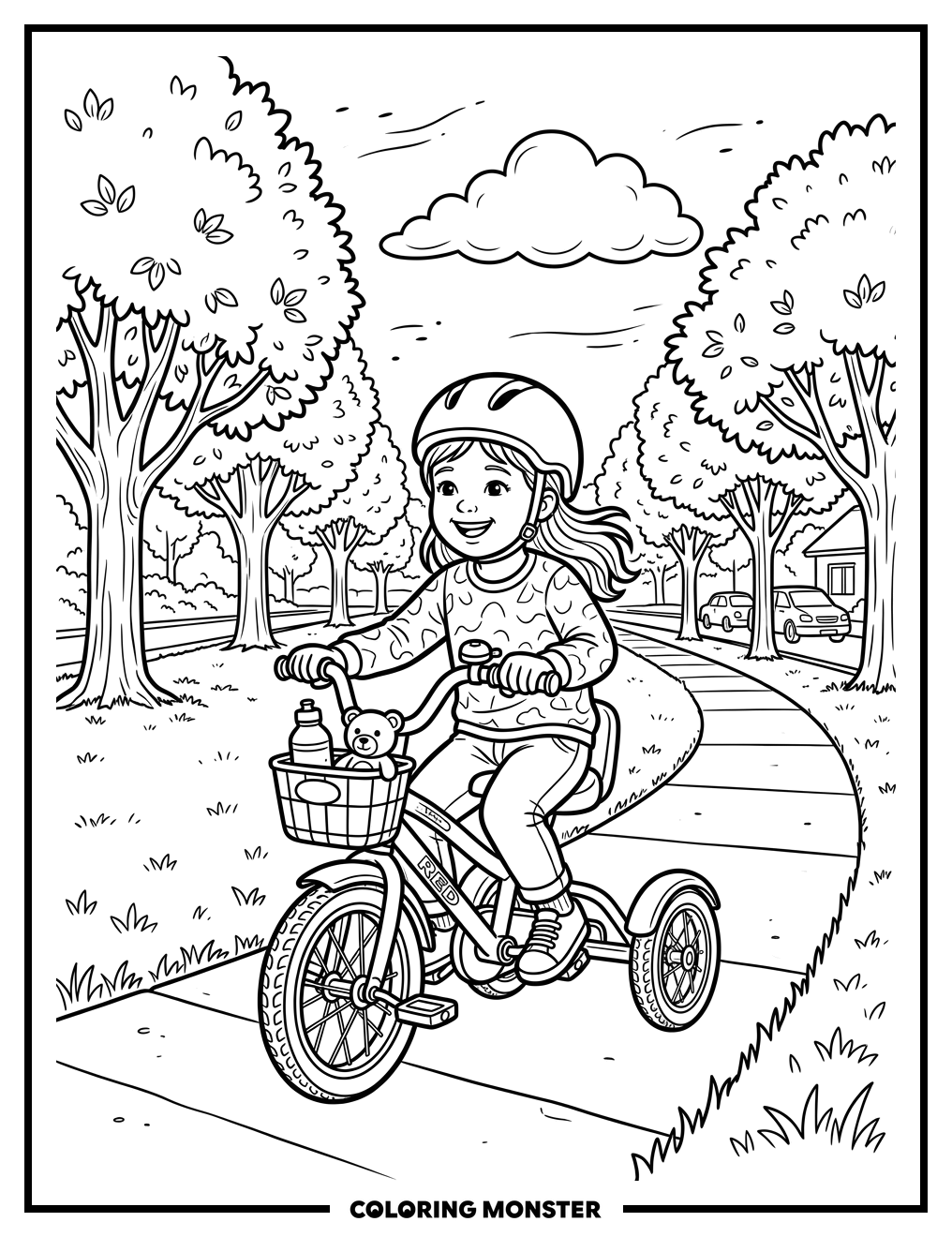 Child Riding Red Tricycle Coloring Page
