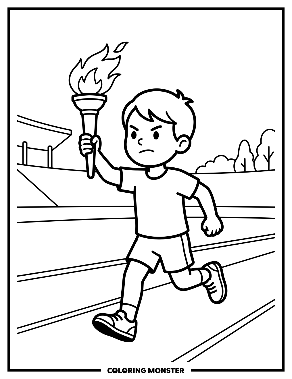 Child Runner With Olympic Torch Coloring Page