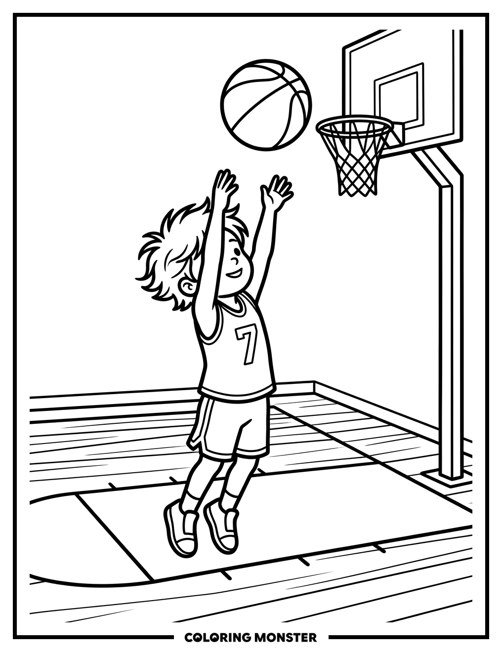 Child's Basketball Jump Shot Coloring Page