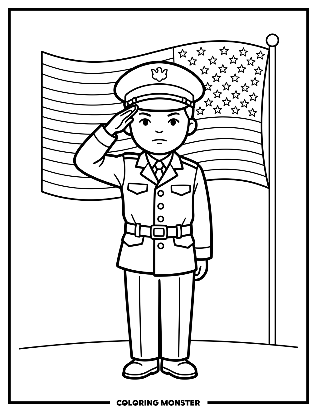 Child Salutes American Flag Coloring Page