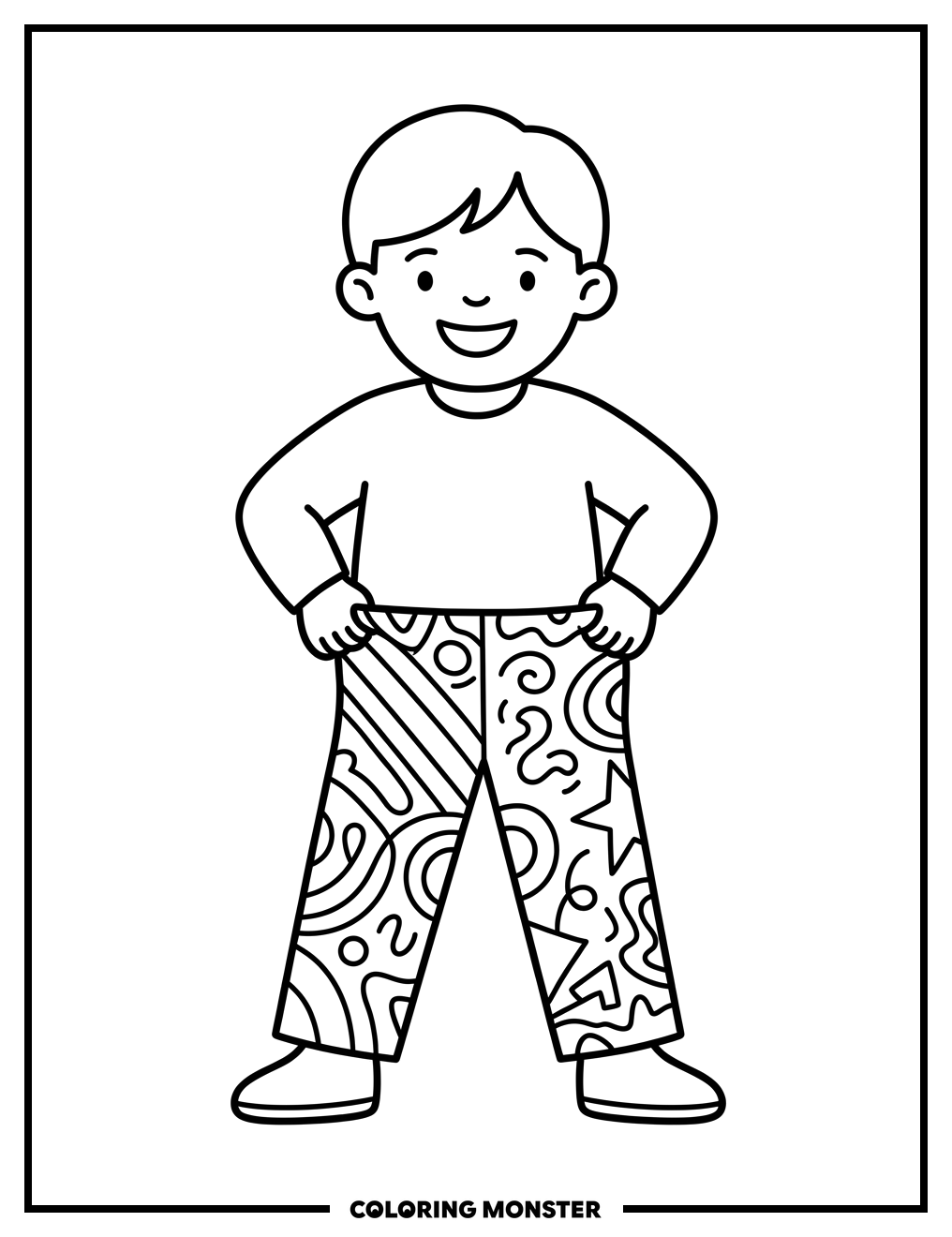 Child Showing Off Colorful Pants Coloring Page