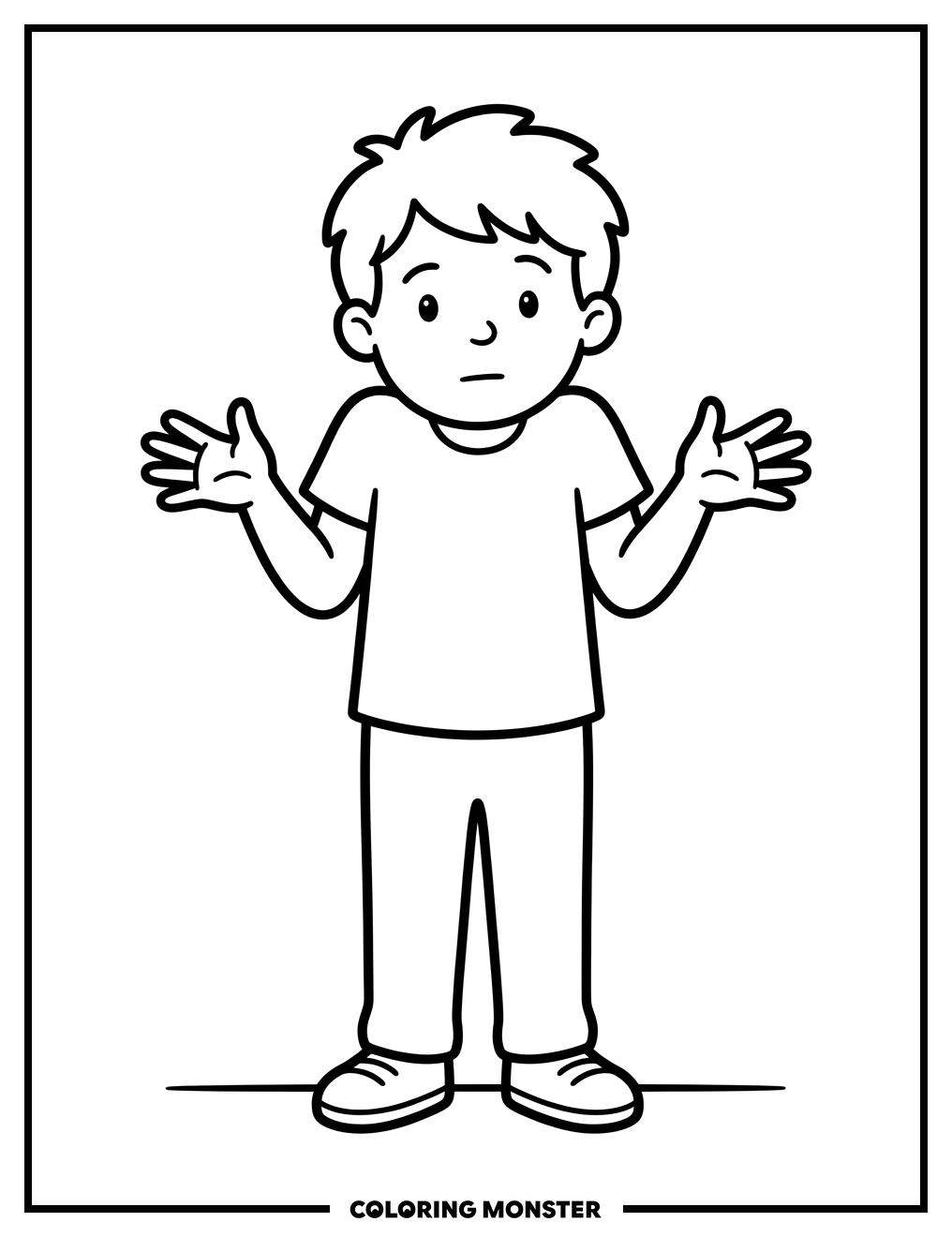Child Shrugging Shoulders Coloring Page