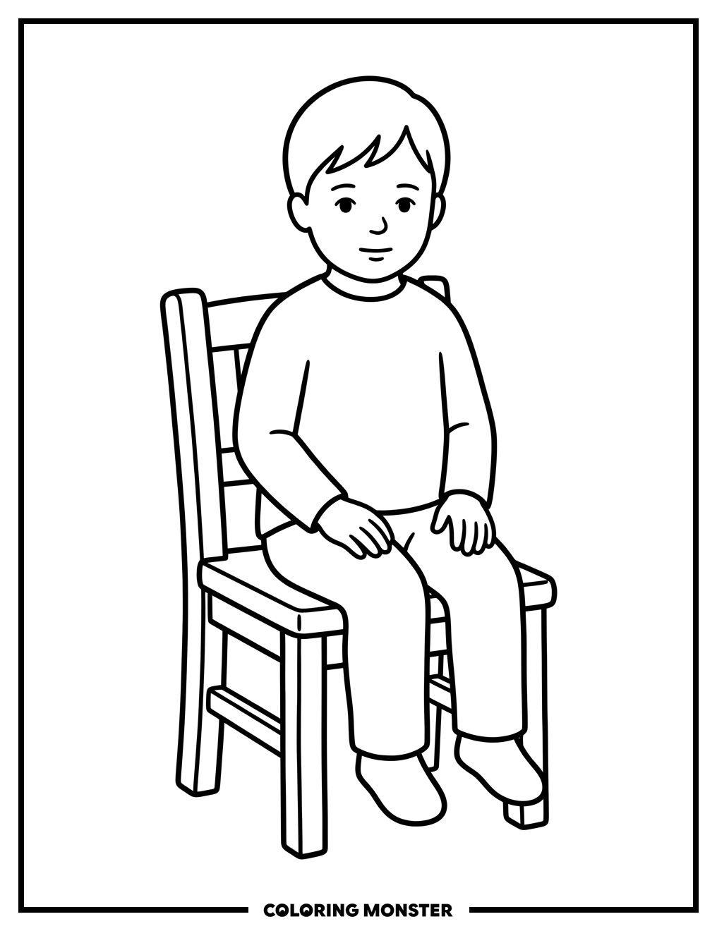 Child Sitting on a Wooden Chair Coloring Page