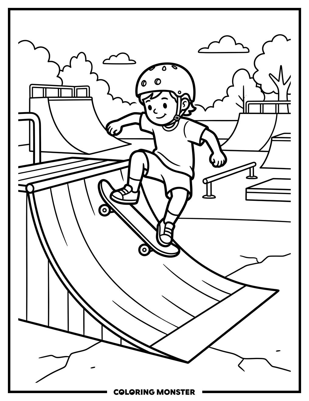 Child Skateboarder on Ramp Coloring Page