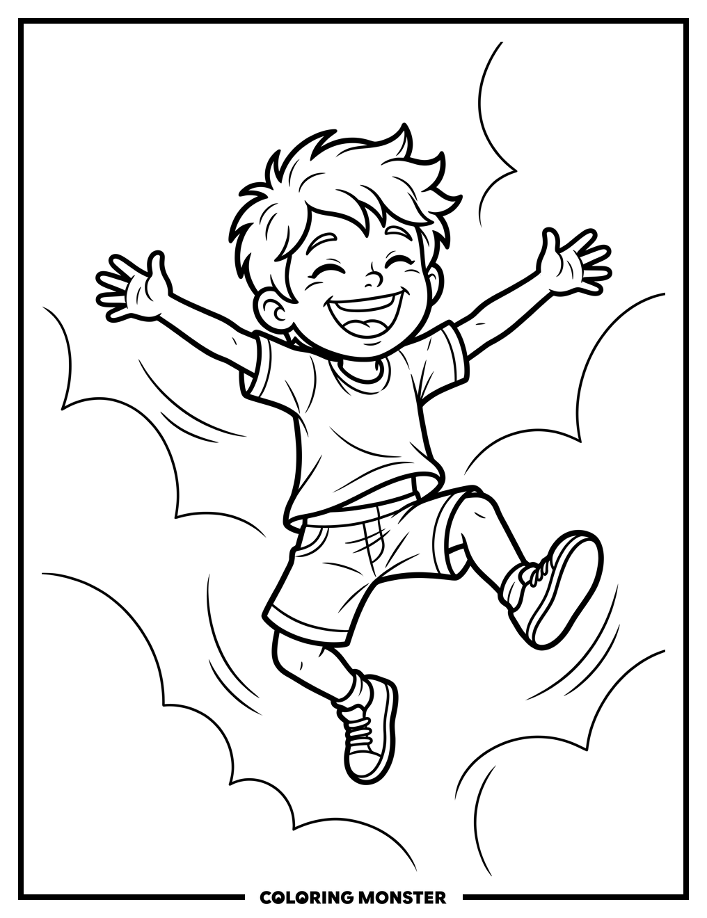 Child Soaring Through The Air Coloring Page