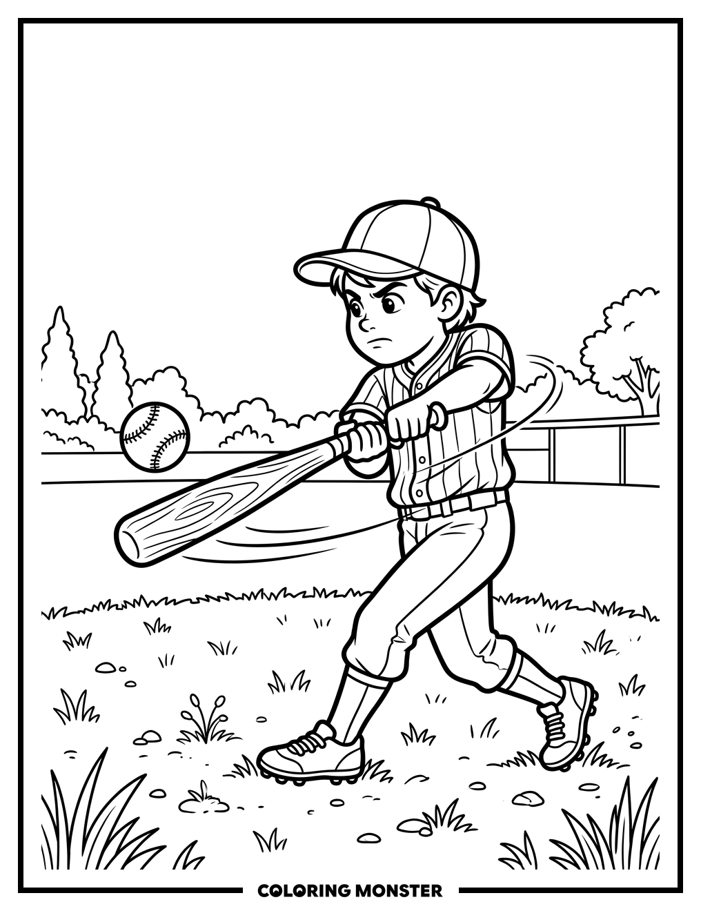 Child Swinging a Baseball Bat Coloring Page