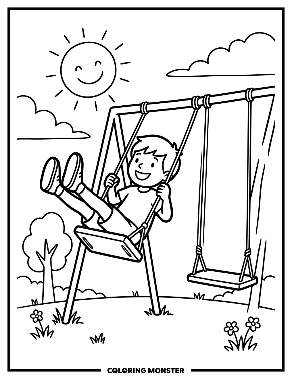 Child Swinging on Playground Coloring Page