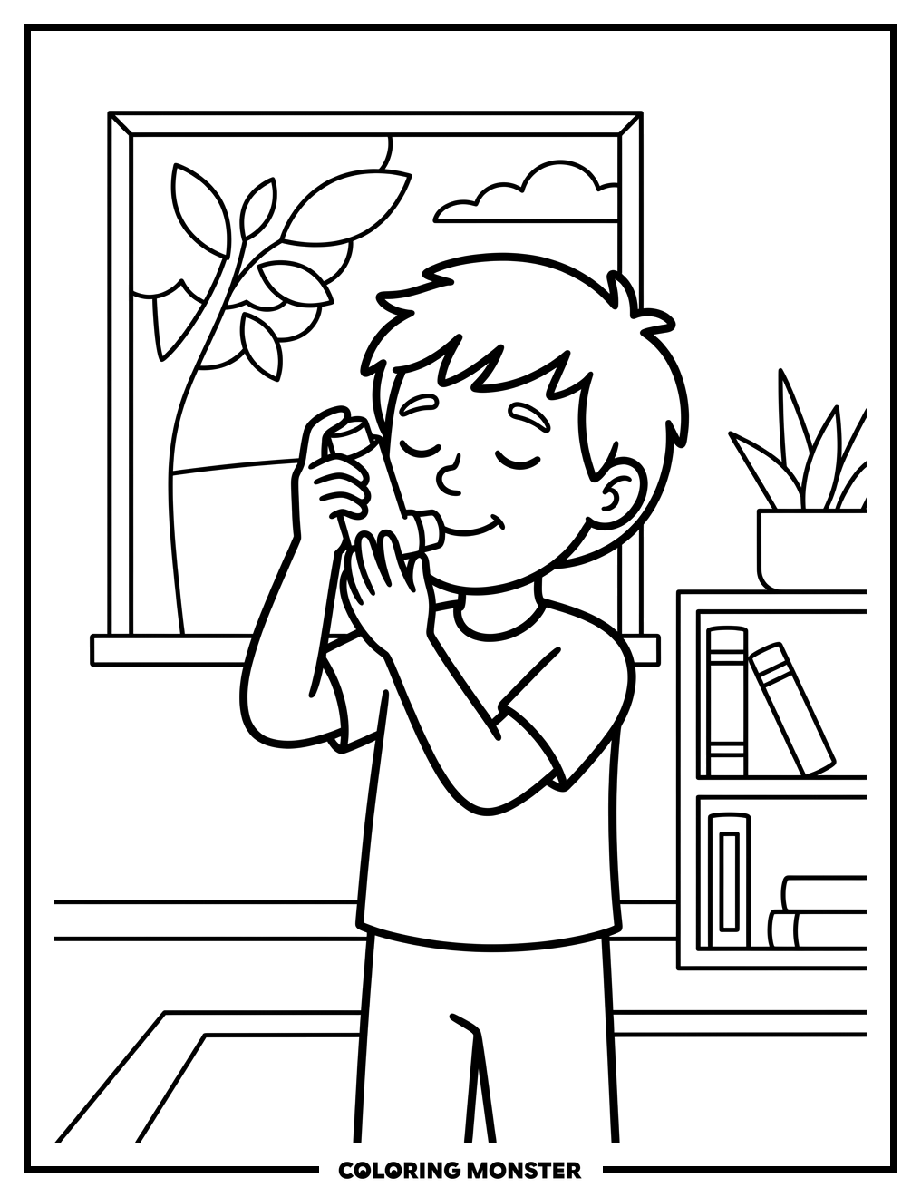 Child Using Asthma Inhaler Coloring Page
