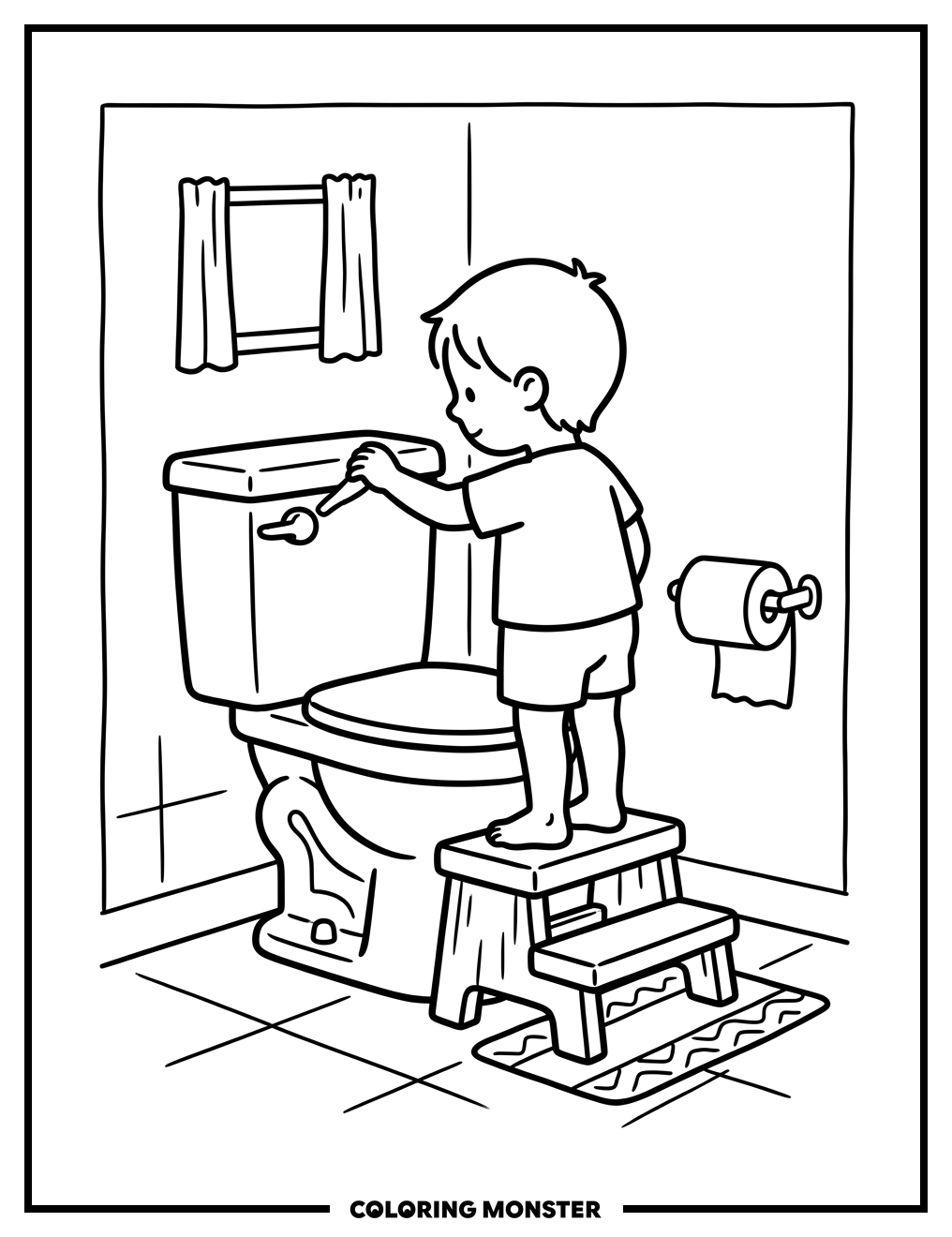 Child Using the Toilet Coloring Page
