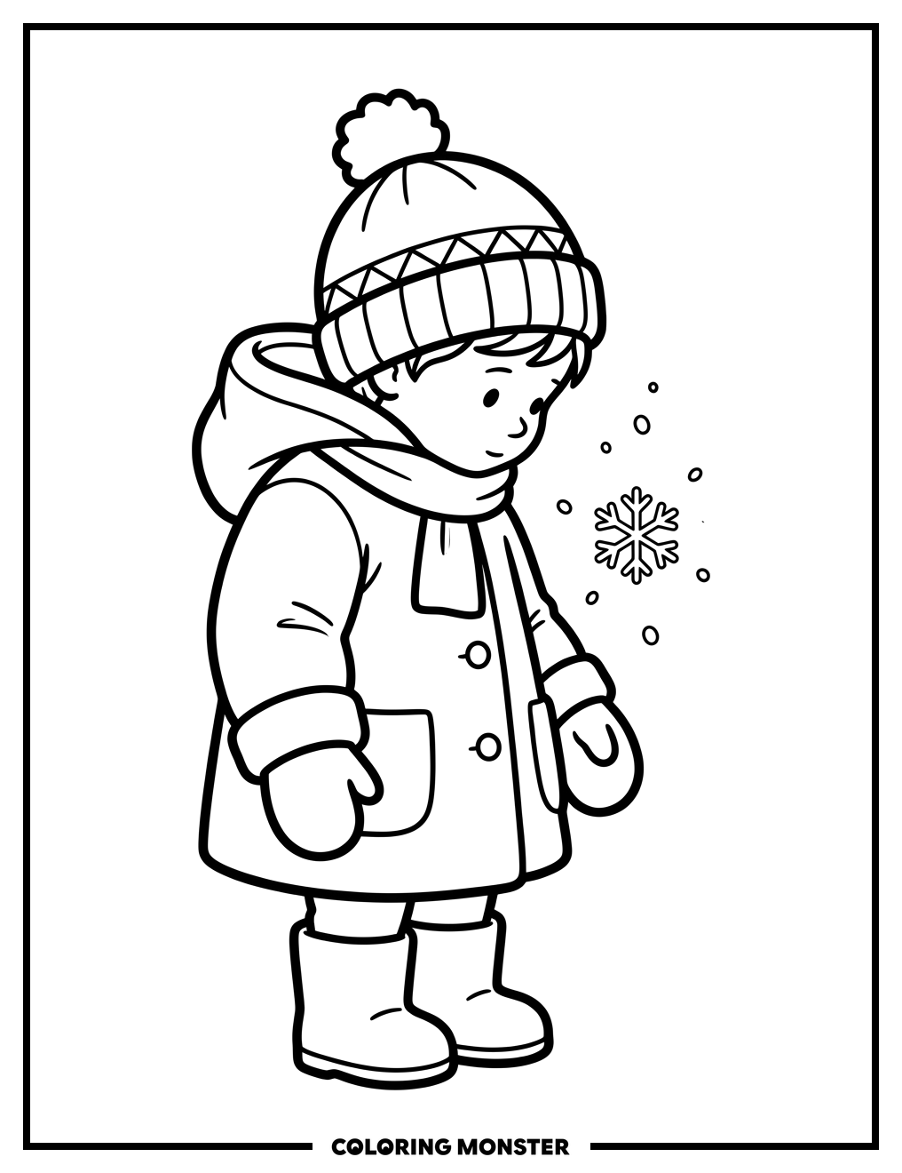 Child Watching a Snowflake Coloring Page