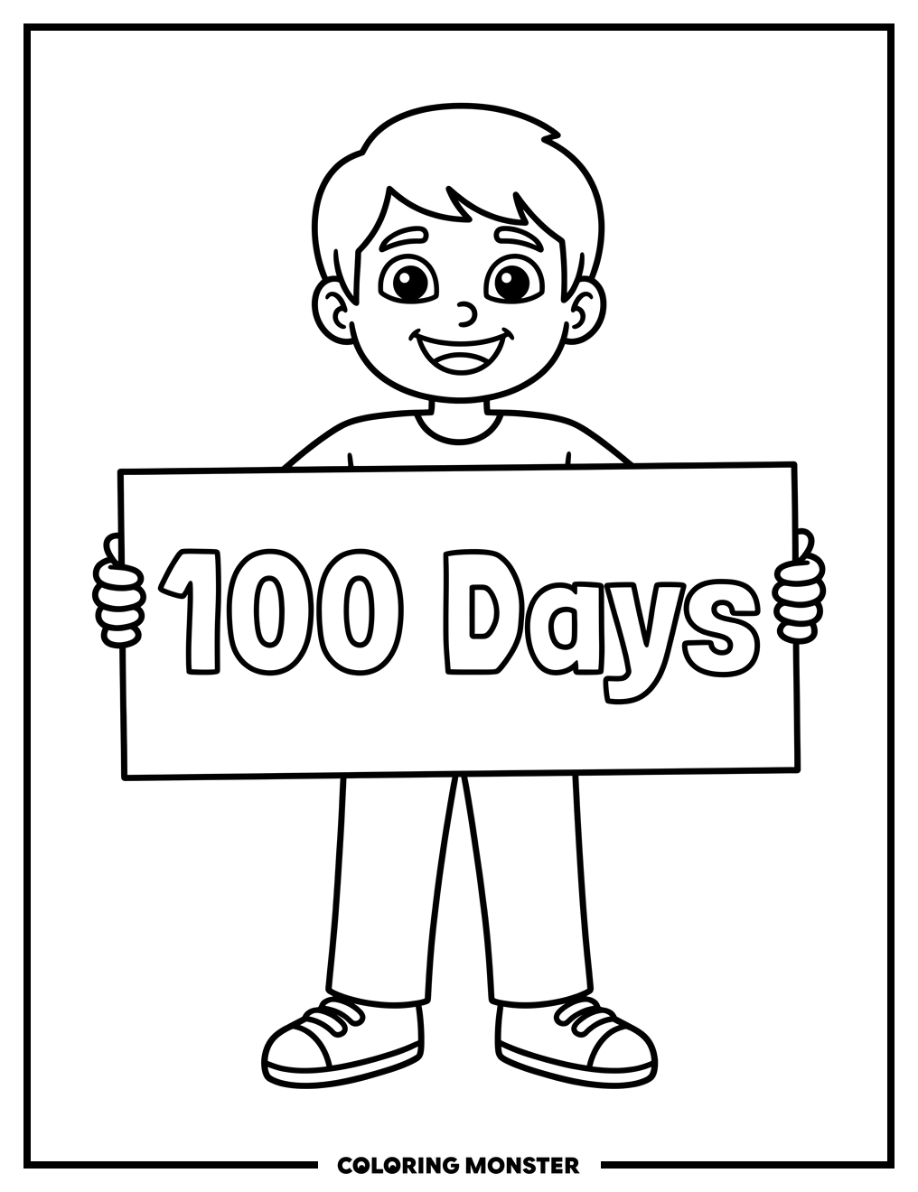 Child With '100 Days' Sign Coloring Page