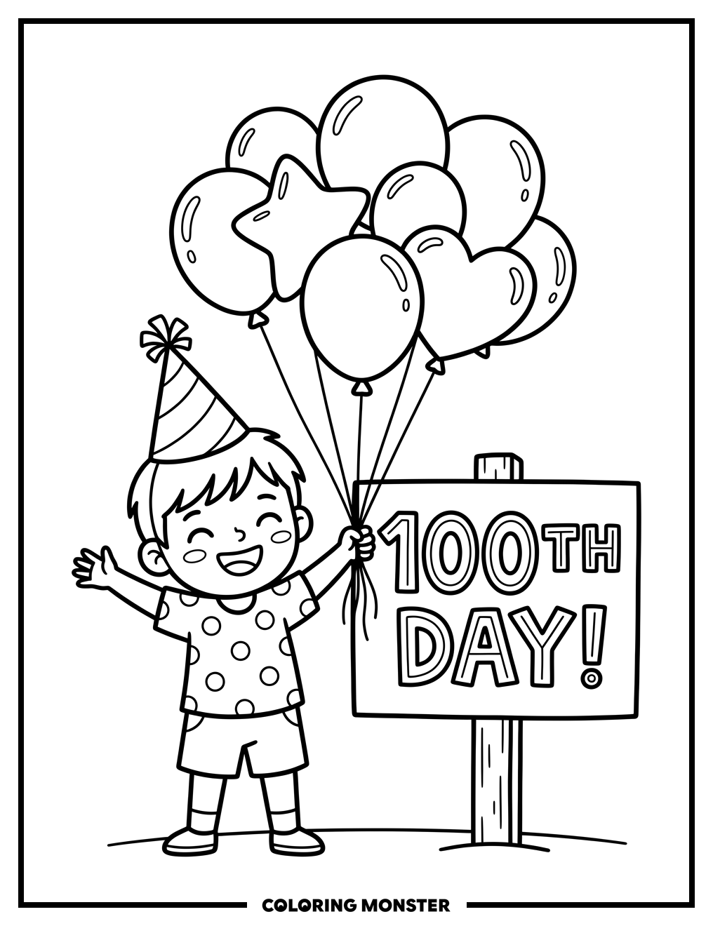 Child With 100th Day Sign Coloring Page