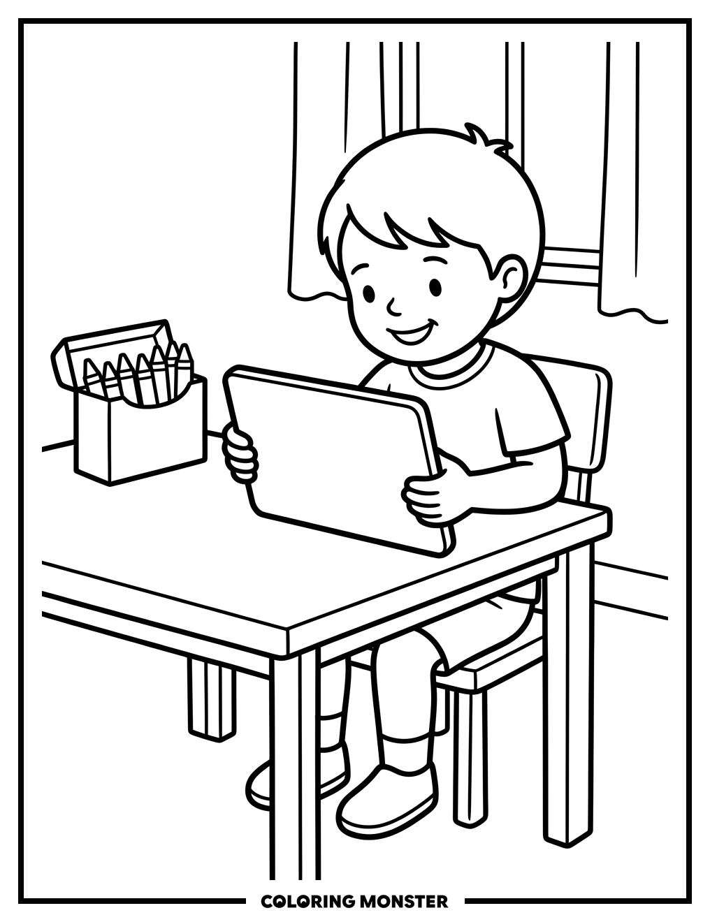 Child With Digital Tablet Coloring Page