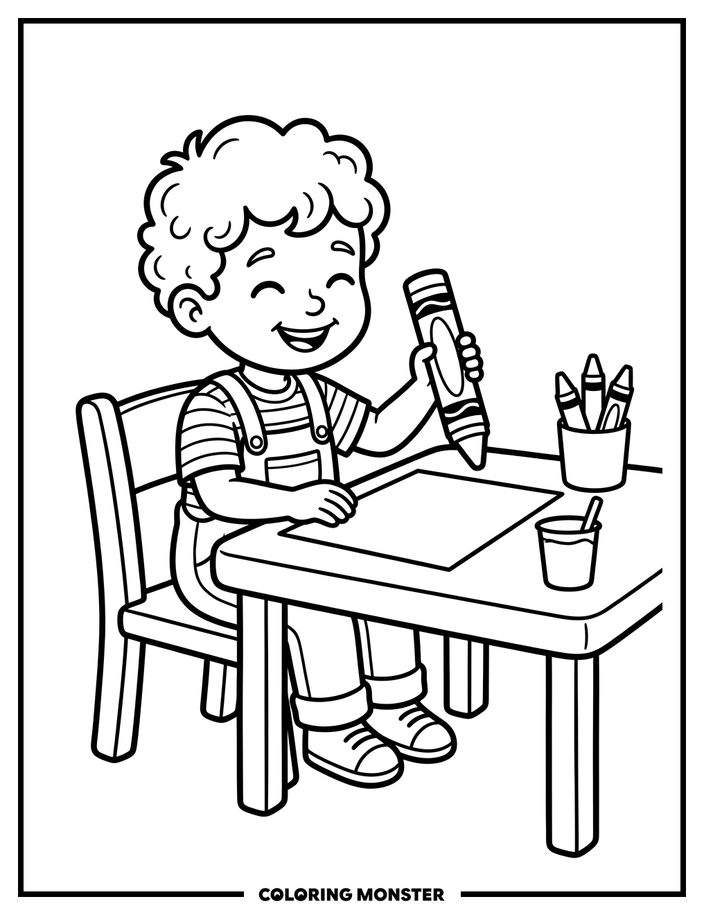 Child With Giant Crayon Coloring Page