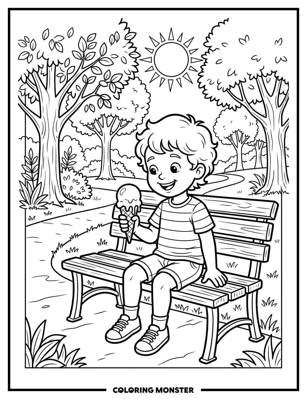 Child With Melting Ice Cream Cone Coloring Page