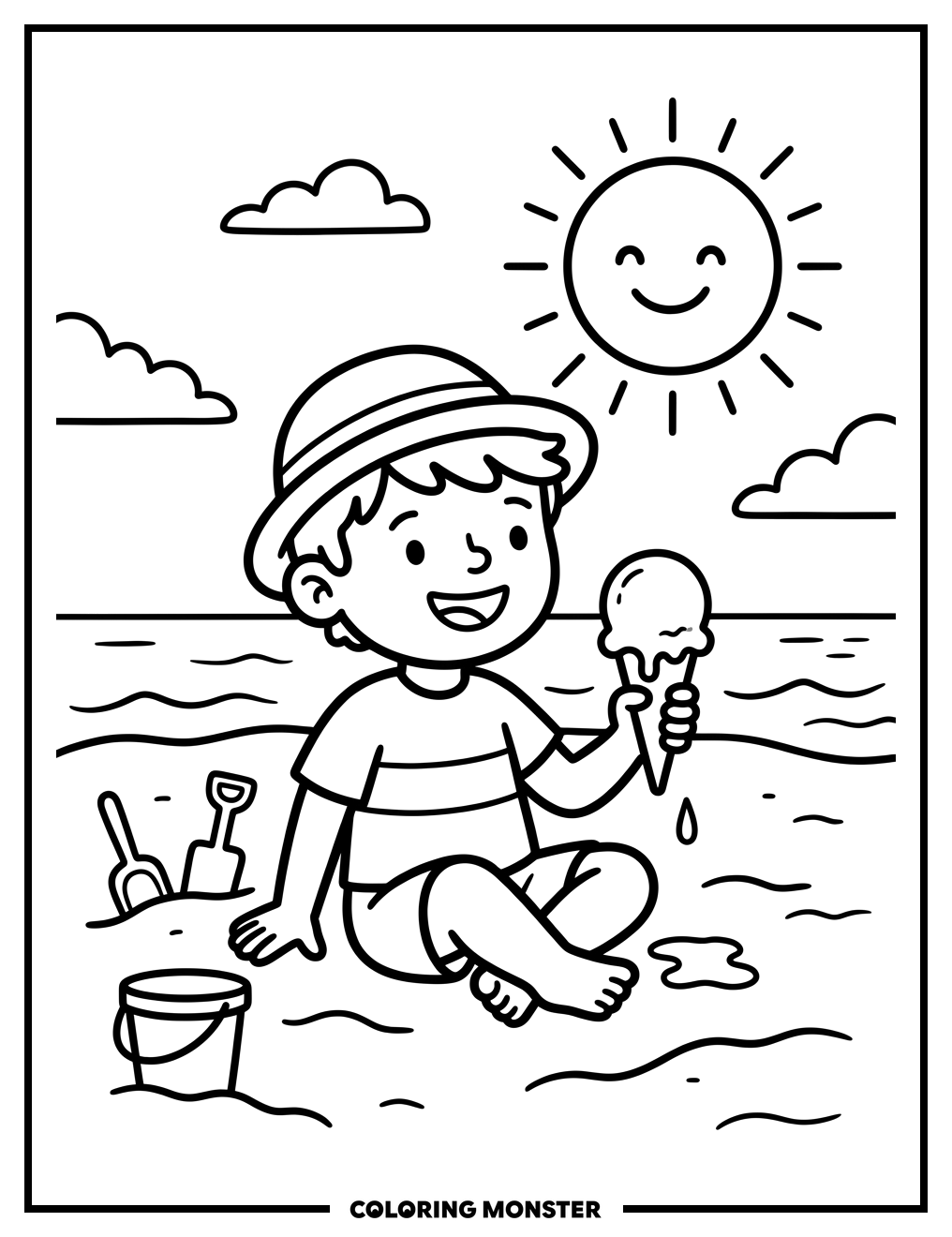 Child With Melting Ice Cream Coloring Page