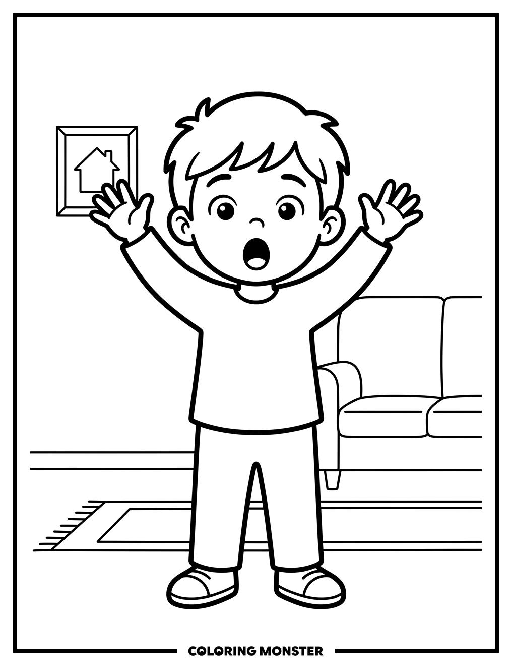 Child With Surprised Expression Coloring Page