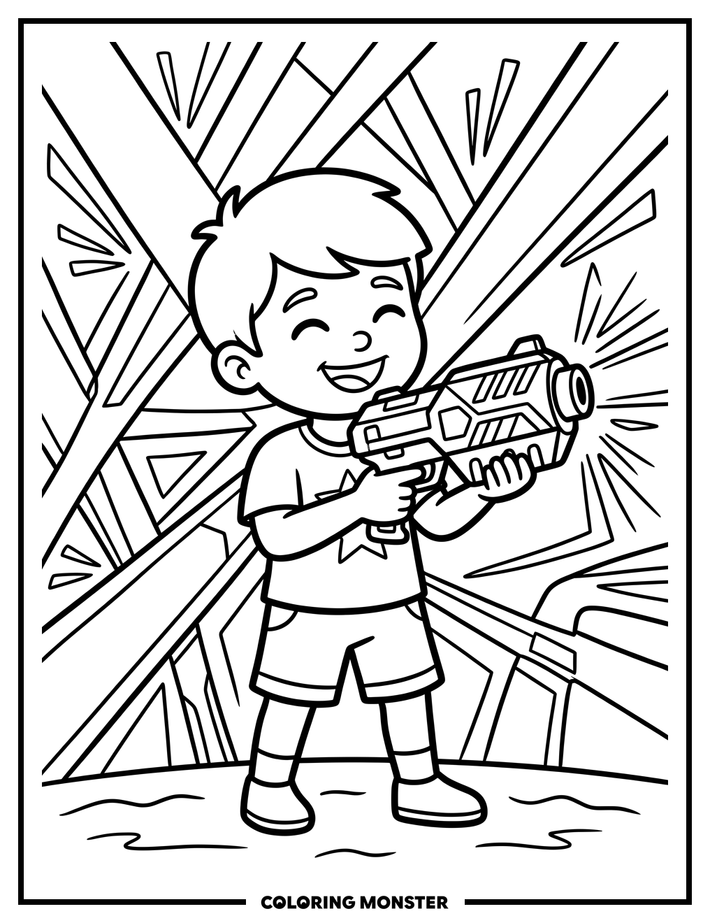 Child with Toy Laser Gun Coloring Page