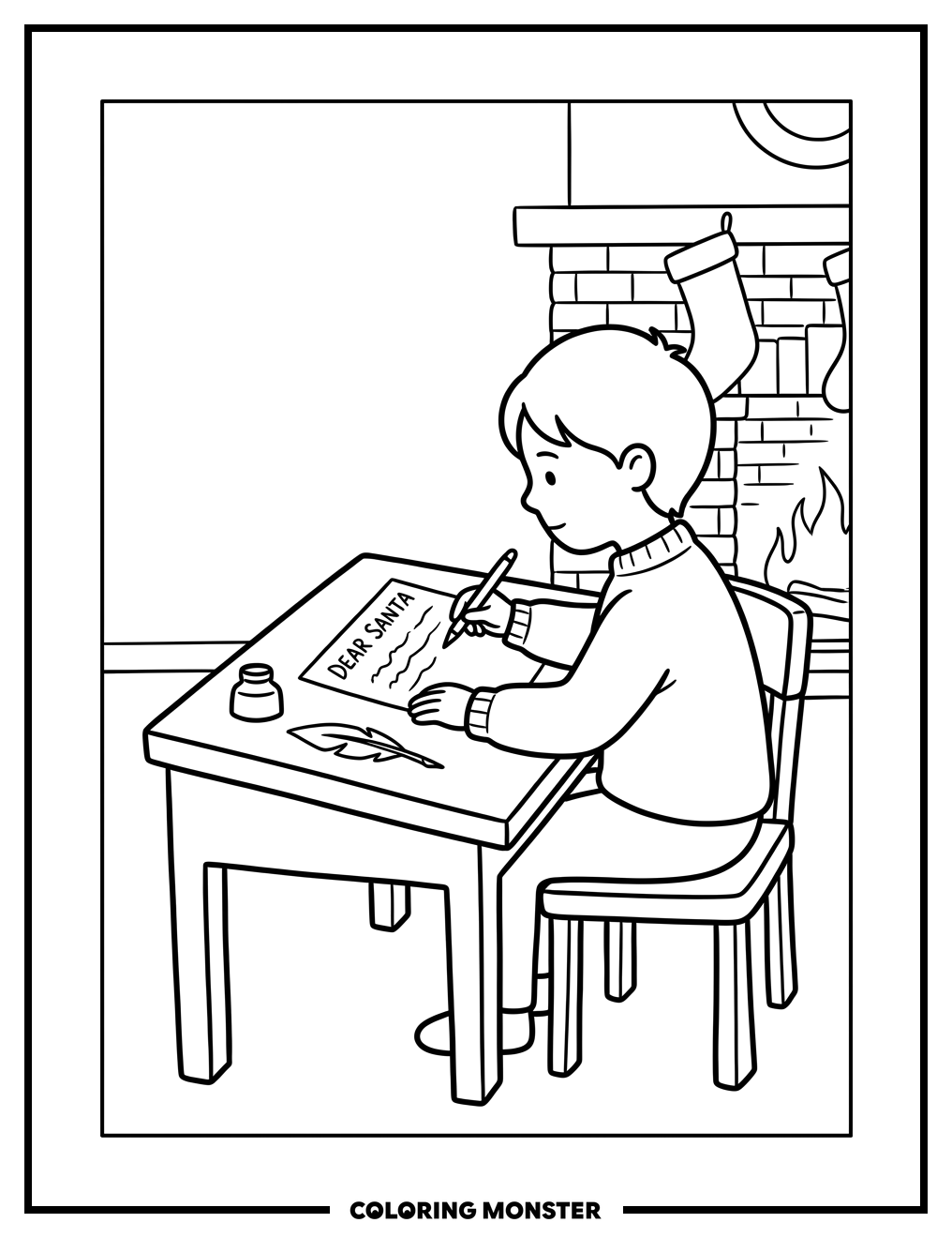 Child Writes Letter To Santa Coloring Page