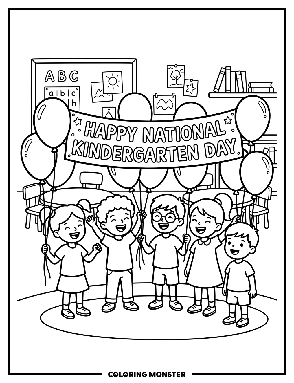 Children Celebrate National Kindergarten Day Coloring Page