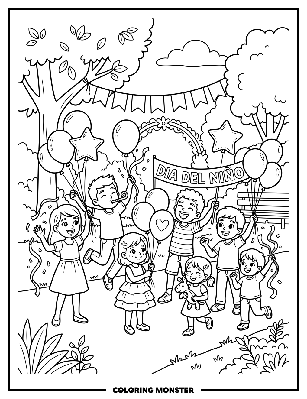 Children Celebrating Dia del Nino Coloring Page
