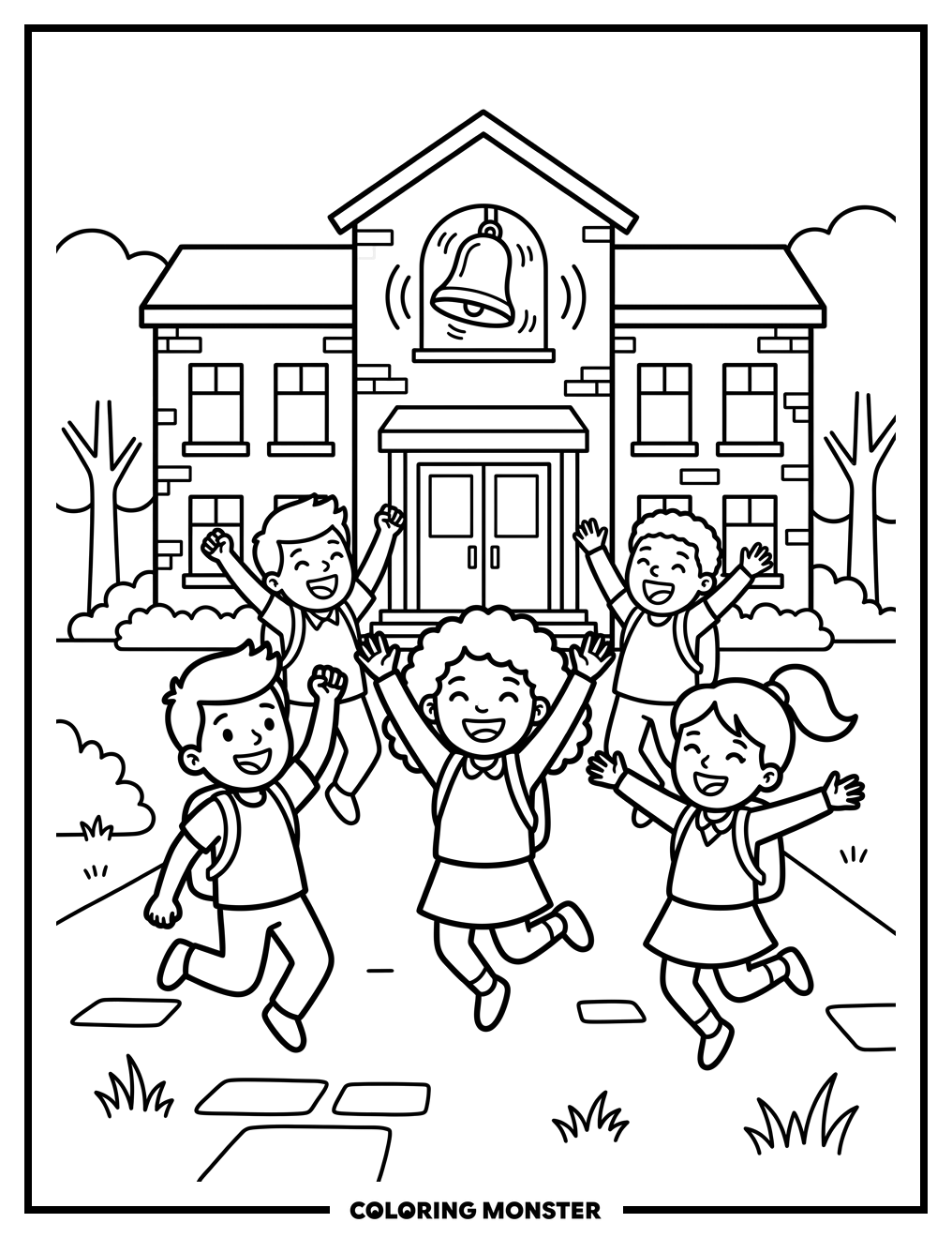 Children Celebrating Last Day of School Coloring Page