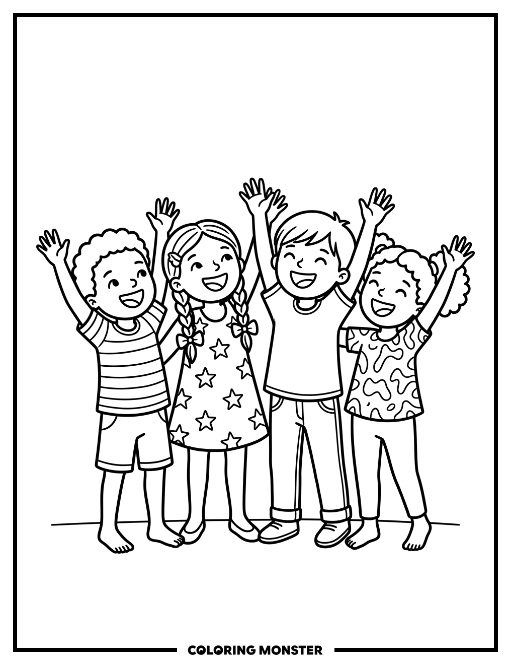 Children Celebrating Together Coloring Page