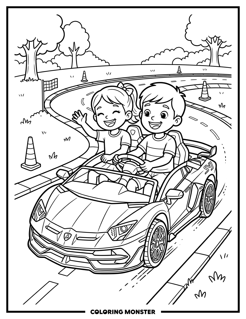 Children Driving Toy Lamborghini Coloring Page