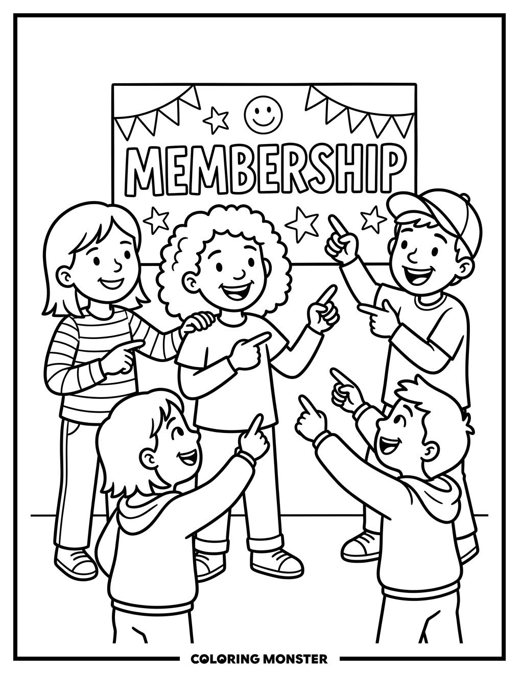 Children Excited About Membership Sign Coloring Page