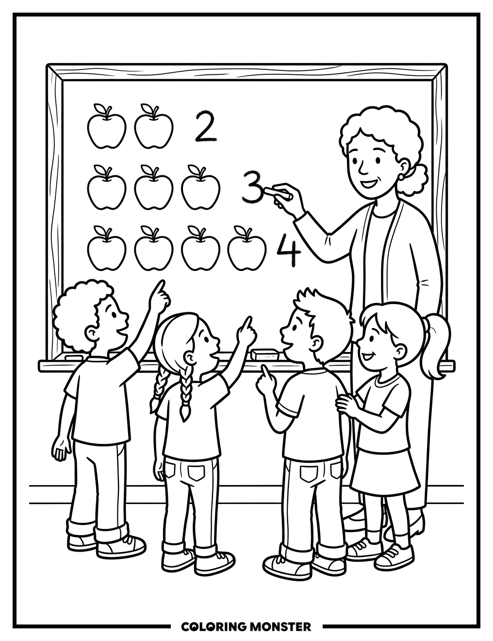 Children Learn Math with Apples Coloring Page