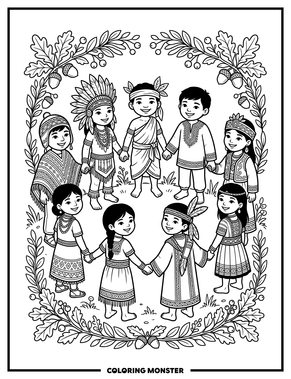 Children of the World Holding Hands Coloring Page