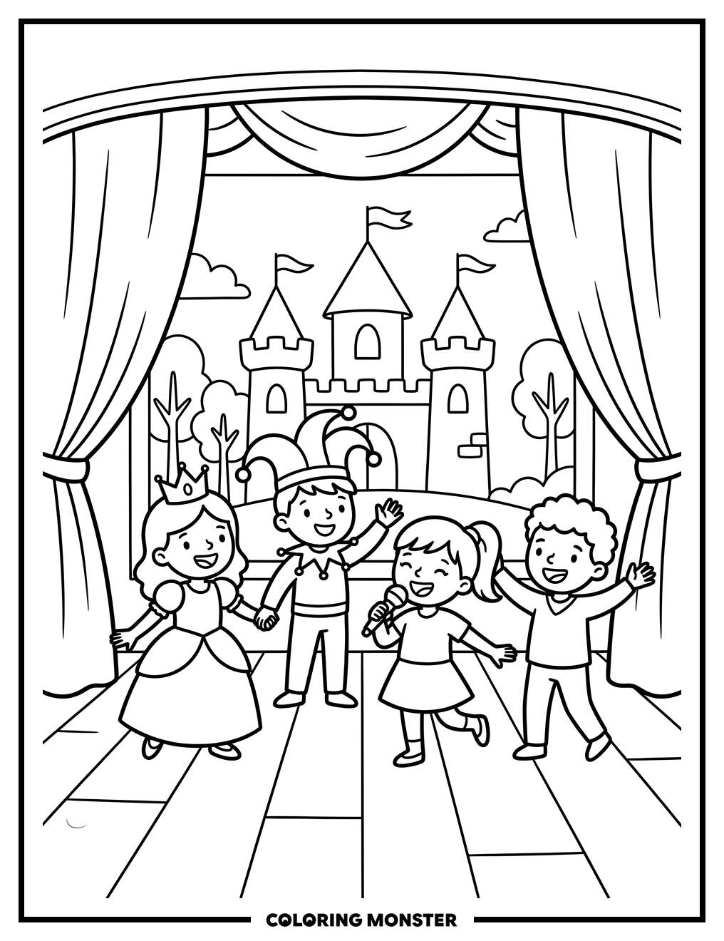 Children Performing on Stage Coloring Page