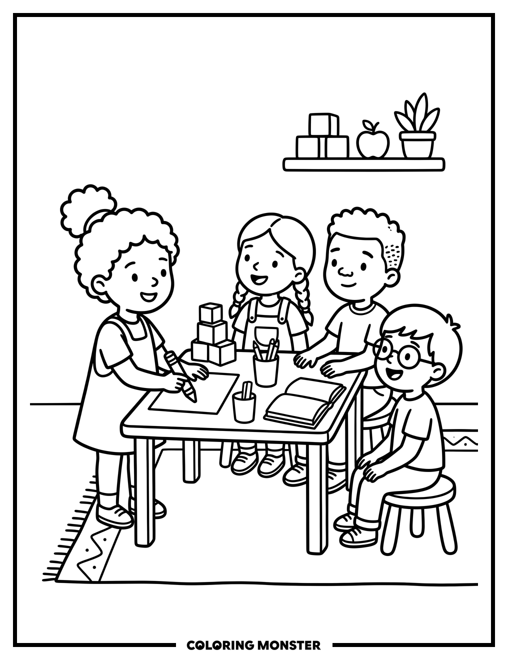 Children Play School Coloring Page