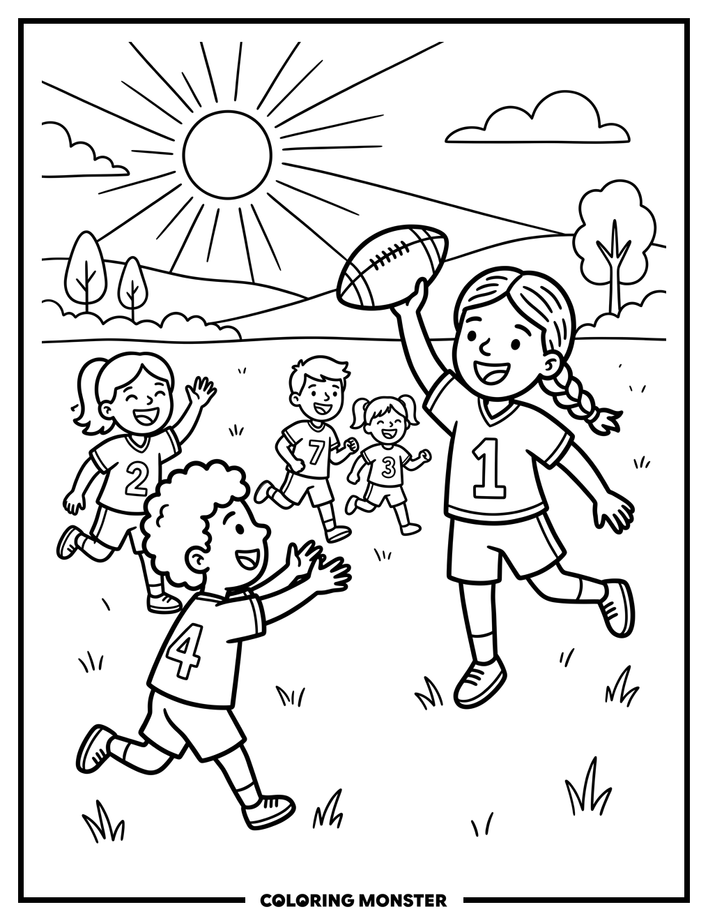 Children Playing Football Together Coloring Page