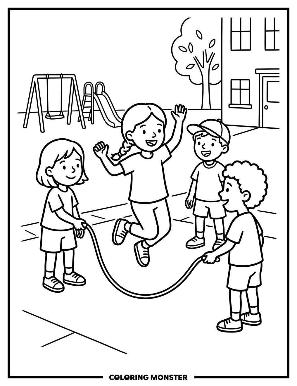 Children Playing Jump Rope Coloring Page