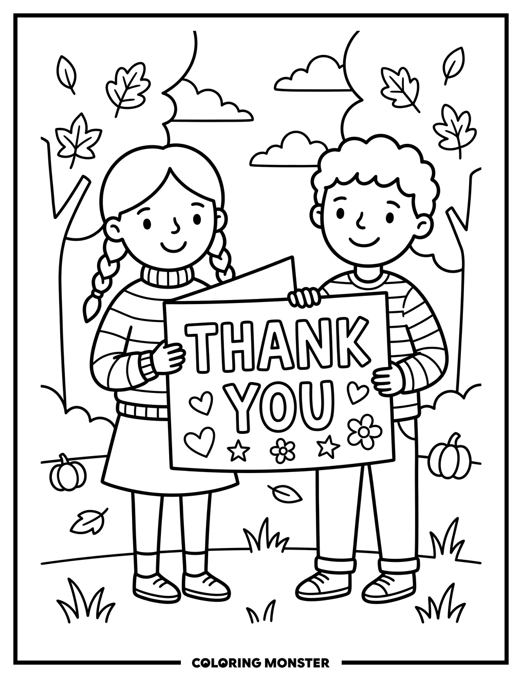Children Present A Thank You Card Coloring Page